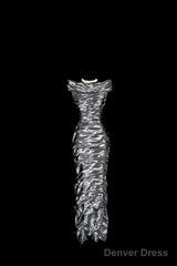Vintage Sheath Off The Shoulder Silver Gray Sleeveless Long Prom Gown Fairy Prom Dresses