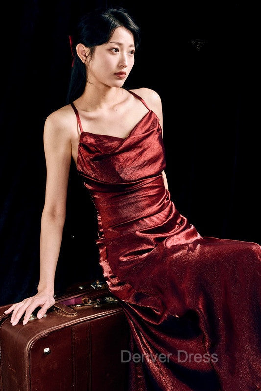 Vintage Sheath Spaghetti Straps Burgundy Ankle Length Prom Dresses Bir –  Denver Dress