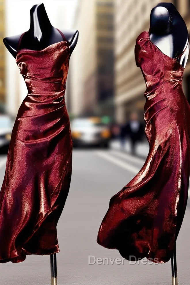 Vintage Sheath Spaghetti Straps Burgundy Ankle Length Prom Dresses Birthday Outfits Main image