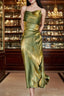 Vintage Sheath Spaghetti Straps Green Shiny Prom Dresses Birthday Outfits