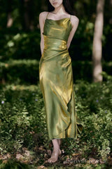 Vintage Sheath Spaghetti Straps Green Shiny Prom Dresses Birthday Outfits