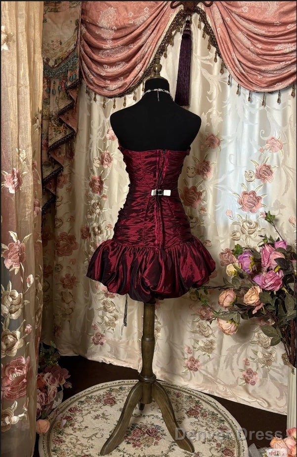 Vintage Sheath Strapless Burgundy Mini Dress Homecoming Dress 16Th Birthday Dresses Secondary image