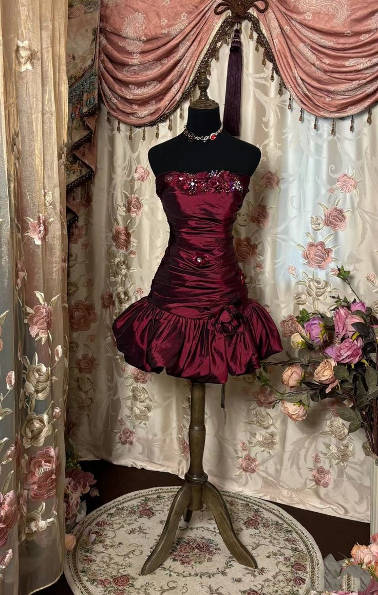 Vintage Sheath Strapless Burgundy Mini Dress Homecoming Dress 16Th Birthday Dresses Main image
