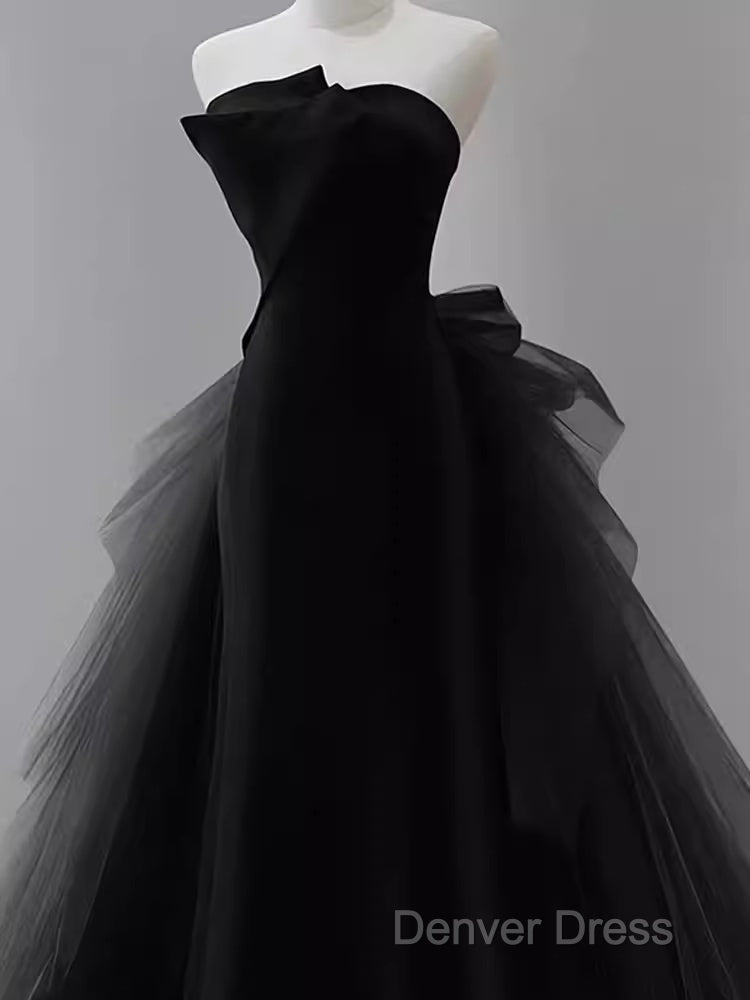 Vintage Sheath Strapless Satin Black Tulle Long Prom Dress Secondary image