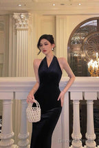 Vintage Sheath V Neckline Black Velvet Long Prom Dresses Prom Gown