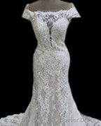 Vintage Sheer Neck Mermaid Lace Wedding Dresses