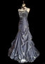Vintage Grey Mermaid Spaghetti Strap Satin Train Prom Dresses Evening Dresses