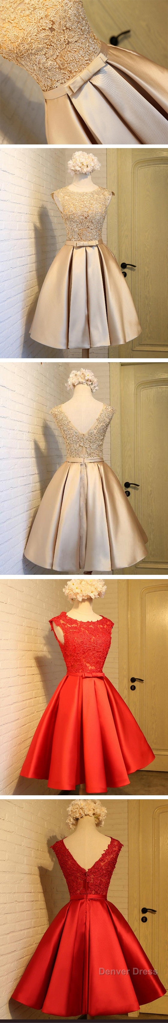 Vintage Sleeveless Appliques Satin Skirt V-Back A-Line Knee Length For Teen Homecoming Dresses Secondary image