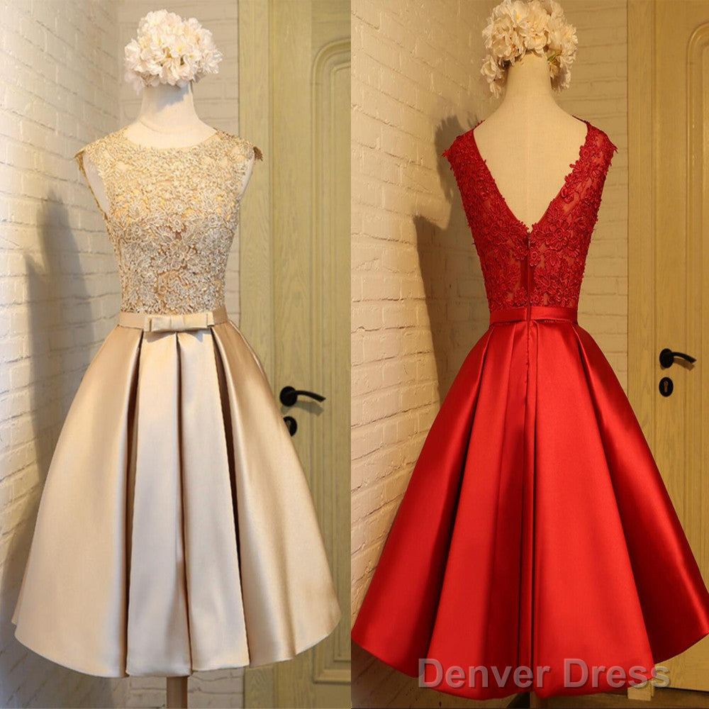 Vintage Sleeveless Appliques Satin Skirt V-Back A-Line Knee Length For Teen Homecoming Dresses Main image