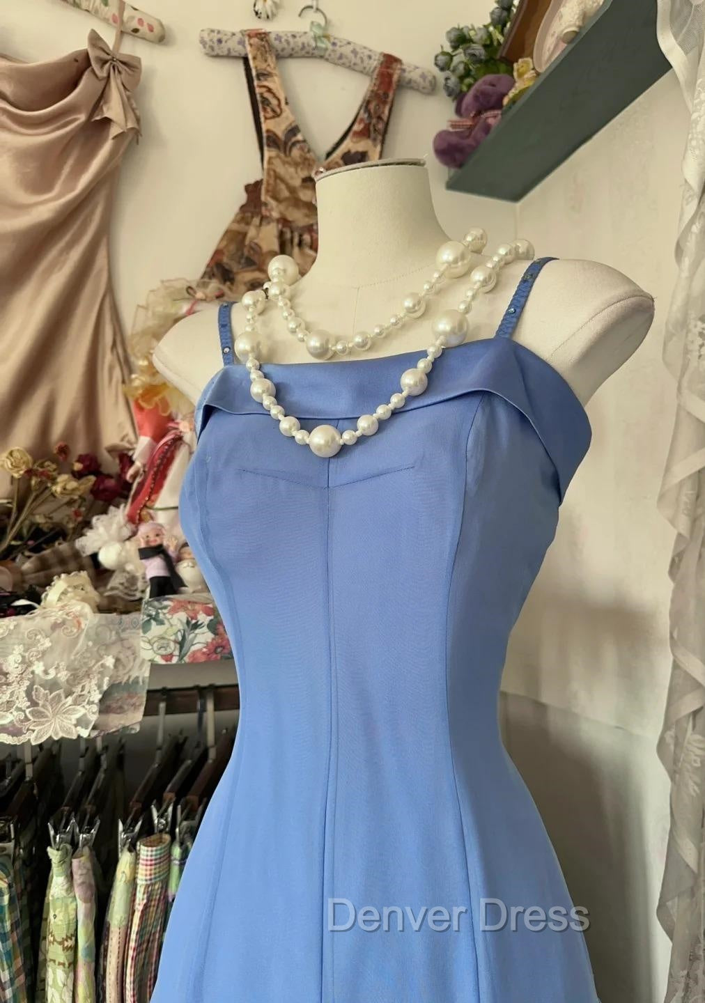 Vintage Soft Blue Spaghetti Strap A Line Chiffon Birthday Prom Dress Pretty Graduation Dresses Secondary image