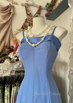 Vintage Soft Blue Spaghetti Strap A Line Chiffon Birthday Prom Dress Pretty Graduation Dresses