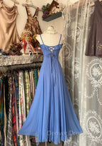 Vintage Soft Blue Spaghetti Strap A Line Chiffon Birthday Prom Dress Pretty Graduation Dresses