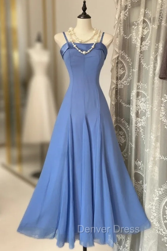 Vintage Soft Blue Spaghetti Strap A Line Chiffon Birthday Prom Dress Pretty Graduation Dresses Main image