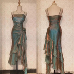 Vintage Spaghetti Straps Asymmetrical Midi Length Prom Dresses