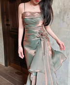 Vintage Spaghetti Straps Asymmetrical Midi Length Prom Dresses