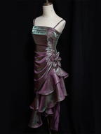 Vintage Spaghetti Straps Asymmetrical Midi Length Prom Dresses