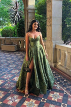 Vintage Spaghetti Straps Green Prom Dress Long Prom Dresses