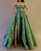 Vintage Spaghetti Straps Green Prom Dress Long Prom Dresses