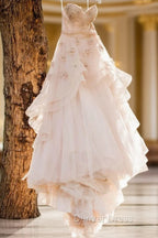 Vintage Strapless Sweetheart Neckline Flower Tulle Wedding Dresses