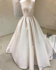 Vintage Style V-Neck Satin Wedding Dresses Ball Gown