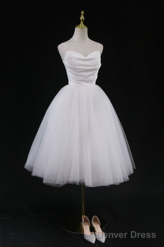 Vintage Style White Midi Casual Wedding Dress Homecoming Dress Main image