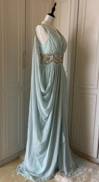 Vintage Tiffany Blue V Neck A Line Beaded Chiffon Long Prom Dress Prom Dress Wedding Dresses