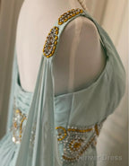 Vintage Tiffany Blue V Neck A Line Beaded Chiffon Long Prom Dress Prom Dress Wedding Dresses