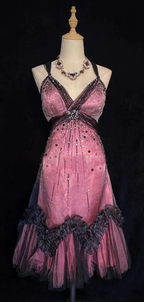 Vintage Tulle Beaded A Line Birthday Dress Spaghetti Straps Homecoming Dress Cocktail Dresses