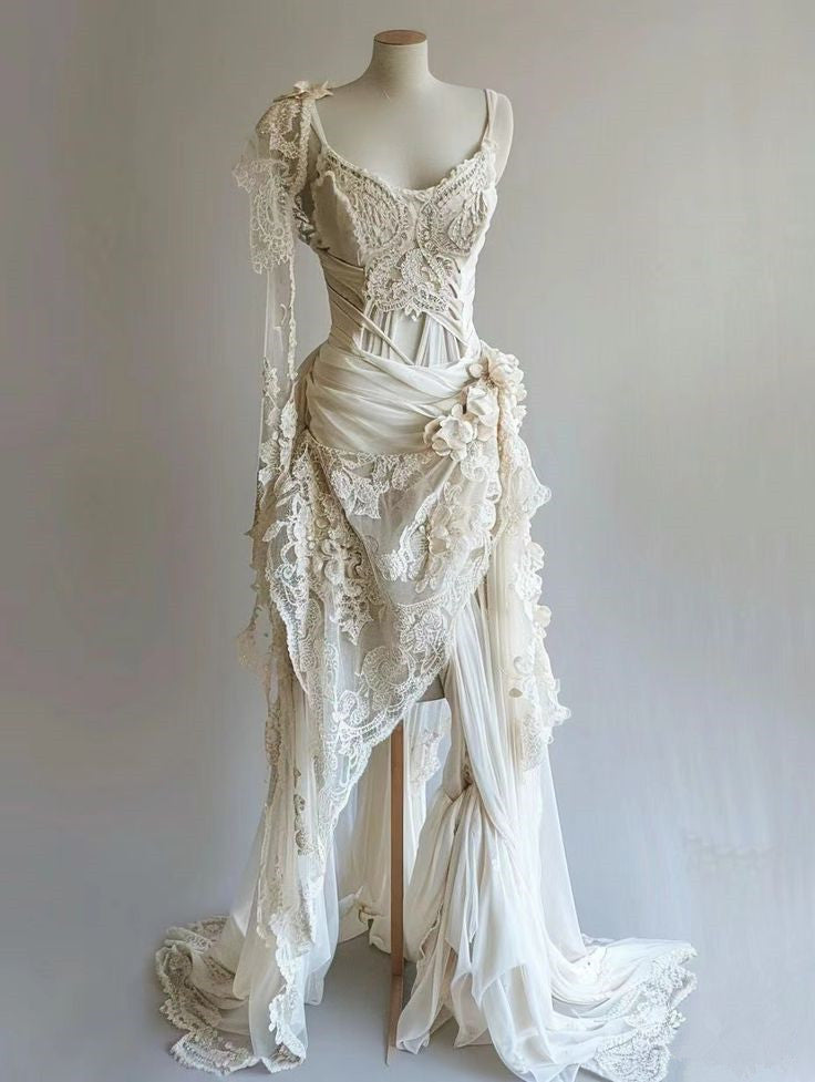Vintage Unique Long Lace Prom Dress Wedding Dresses Bridal Gowns Main image