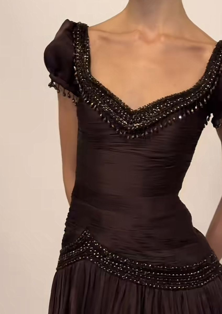 Vintage V Neck Brown Chiffon Beaded Mermaid Prom Dresses Long Prom Gown Secondary image