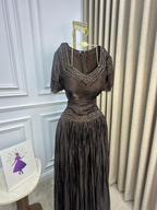 Vintage V Neck Brown Chiffon Beaded Mermaid Prom Dresses Long Prom Gown