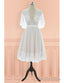 Vintage V-Neck Lace Knee Length Wedding Dress With Sleeves