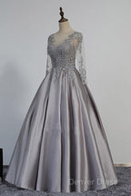 Vintage V-Neck Long Sleeves Appliques Beading Long Evening Dresses