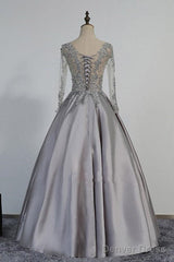 Vintage V-Neck Long Sleeves Appliques Beading Long Evening Dress