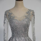 Vintage V-Neck Long Sleeves Appliques Beading Long Evening Dresses