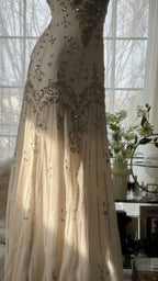Vintage Ivory Beaded Chiffon Mermaid Prom Dresses