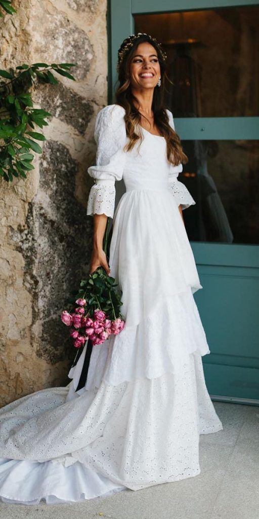Vintage White Lace Wedding Gowns, Ruffle Bridal Dresses Main image
