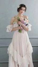 Vintage White Off The Shoulder Dots Ruffle Prom Dresses