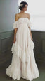 Vintage White Off The Shoulder Dots Ruffle Prom Dresses