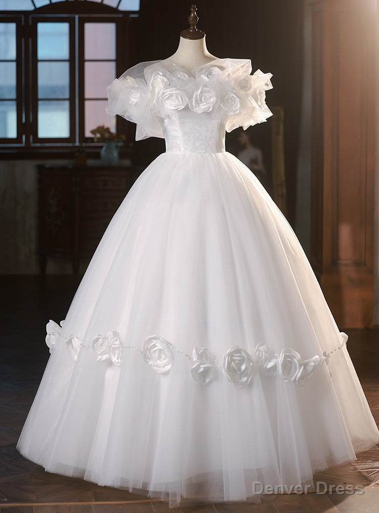 Vintage White Tulle Flower Wedding Dress Main image
