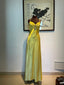 Vintage Yellow Fitted Halter Neck Satin Long Prom Dresses Evening Dresses Bridesmaid Dresses