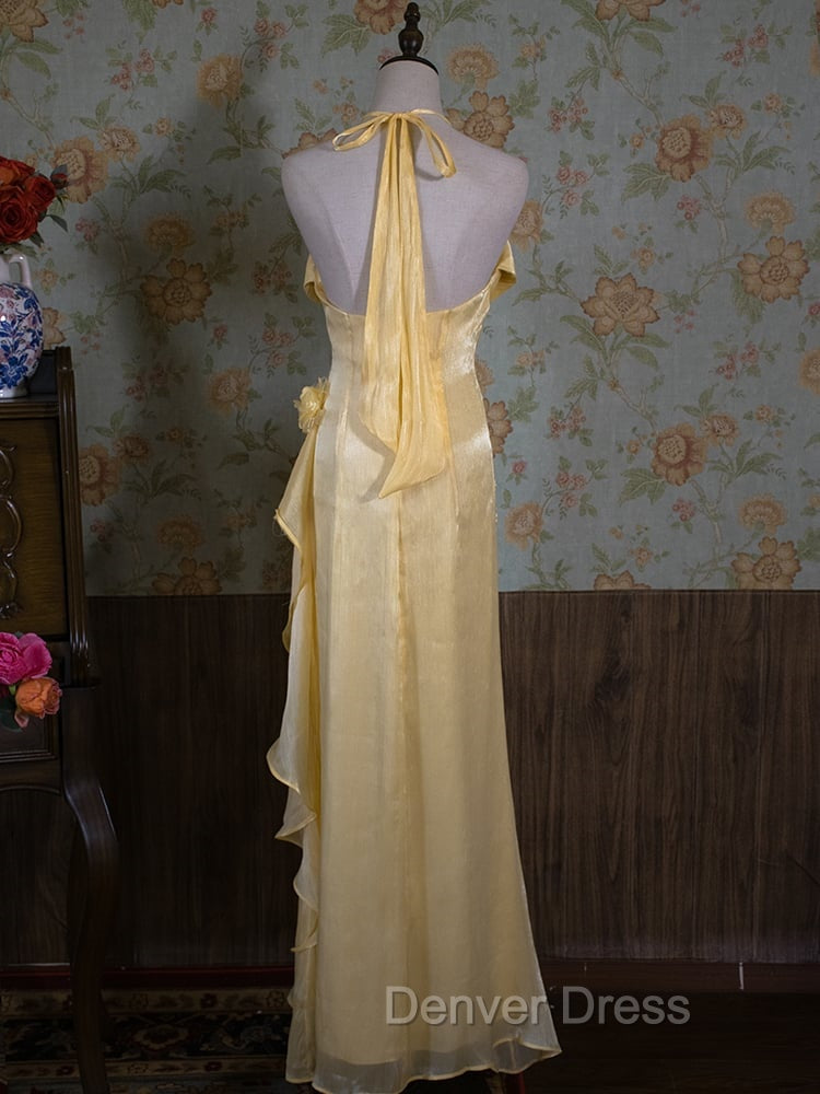 Vintage Yellow Halter Neck Floral Prom Gown Fairy Princess Dresses Secondary image