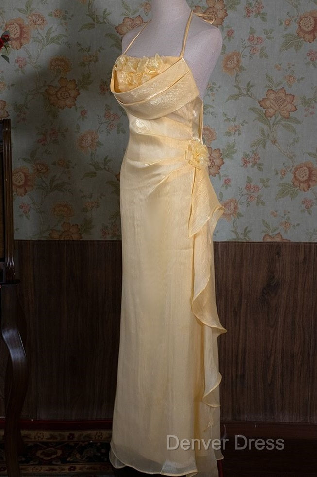 Vintage Yellow Halter Neck Floral Prom Gowns Fairy Princess Prom Dresses Secondary image