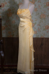 Vintage Yellow Halter Neck Floral Prom Gown Fairy Princess Prom Dress