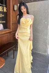 Vintage Yellow Halter Neck Floral Prom Gown Fairy Princess Prom Dress