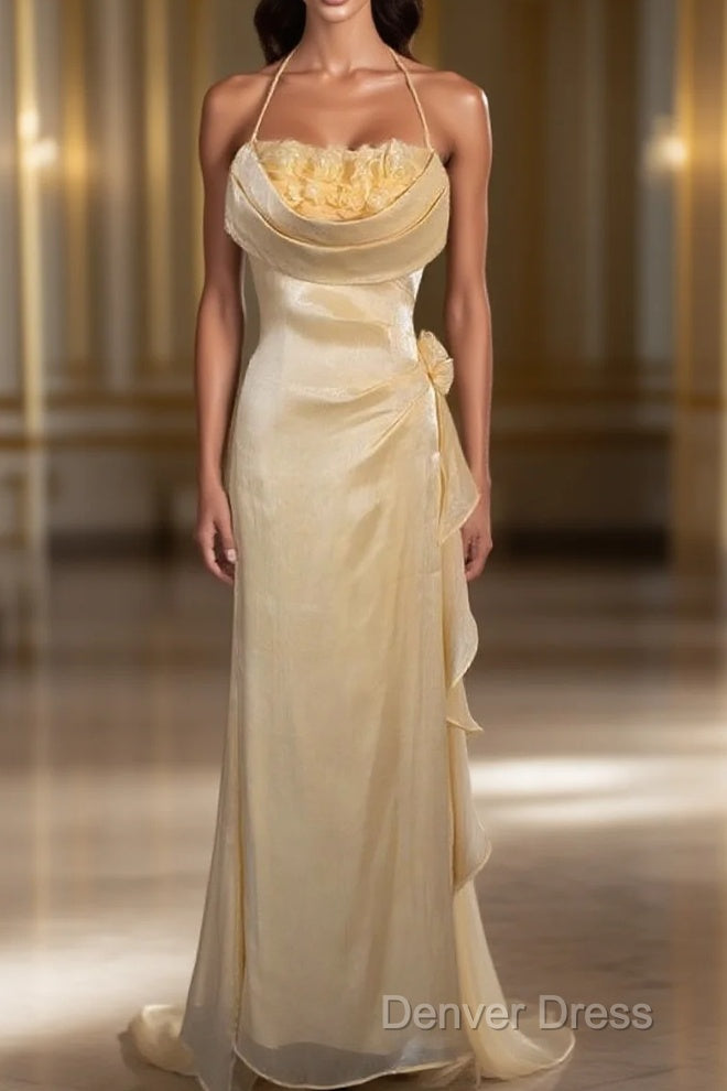 Vintage Yellow Halter Neck Floral Prom Gowns Fairy Princess Prom Dresses Main image