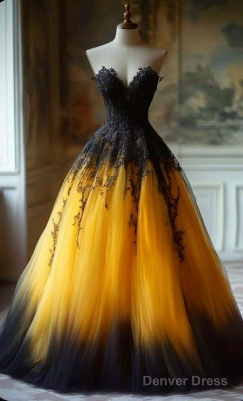 Vintage Yellow Sweetheart Neck Tulle A Line Prom Dress Gorgeous Prom Dresses Secondary image