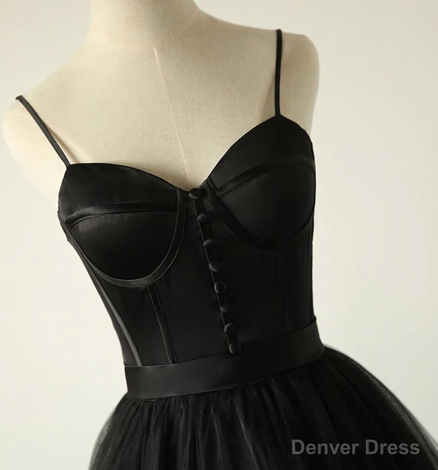 Charming Black Spaghetti Straps Sweetheart Tulle Prom Dress