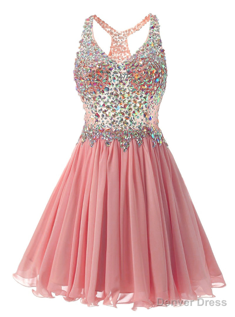 Watermelon Red Chiffon V Neck Homecoming Dresses