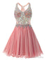 Watermelon Red Chiffon V Neck Homecoming Dresses